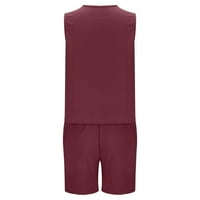 Pyju Womens Trendy odijelo, pamučni posteljina kratke hlače Postavljanje čipke V izrez obrezane rezervoare