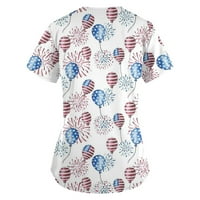 Žene V izrez majica Ženski ispis kratkih rukava V-izrez Vrhovi neovisnosti Dan Ispis Radne džepove bluza