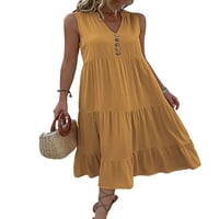 Niuer ženske duge haljine bez rukava Maxi haljine od pune boje Ljeto plaža Sundurs Pleased V izrez žuta