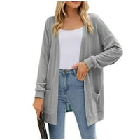 GDFUN ženska modna casual solidna boja s srednjim duljinskim džemper-džemper - zip up hoodie zip up