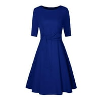 Ženska ležerna temperamenta modna čvrsto boja srednje struk elegantna haljina plava s