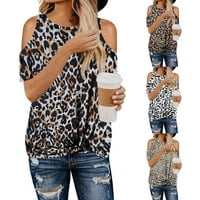 Rush Womens majica Leopard Print Tops Kratki rukav Ležerne hlače hladne ramene, Camo S1762