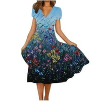 Farstey casual haljine za žene Trendy Tunic Flowy cvjetni print Mini sandress kratki rukav V izrez na