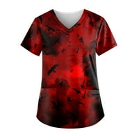 Homchy majica za žene, žene personalizirani Halloween Print kratki rukav V-izrez V-izrez Radne majice