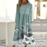 Umitay Fall Maxi haljine za žene Ženska casual posada-vrat Print Srednji duljina Džepna haljina