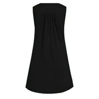 Ženske ljetne haljine -SleEveless Boho Casual Solid Colop Scoop vrat Labavičarske sjene, crna
