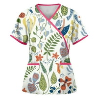 Žene ljetne vrhove kratkih rukava cvjetna bluza Radna odjeća za žene Crew izrez majice Yellow XL