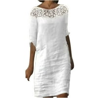 Ženska ljetna baš pamučna posteljina haljina Ležerna čipka na ramenu s pola rukava kratka sandress bijela