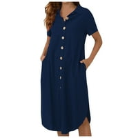 Haljine ženske casual modne čvrste boje labavo polovine tamno plave 2xl