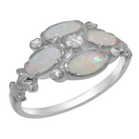 Britanci napravio je 9k bijeli zlatni prsten sa sintetičkim kubnim cirkonijom i prirodnim prstenom Opal