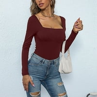 Ženska evropska i američka podloga solidne boje Slim Fit modni kvadratni vrat šuplji seksi pletena donje