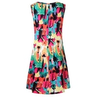 Ženski mini modni modni modni modni tiskani okrugli dekolte, ljetna haljina multicolor m