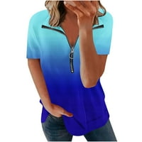 Ljetne majice s kratkim rukavima za žene rever casual bagery gradijent boja patentni zatvarač V-izrez