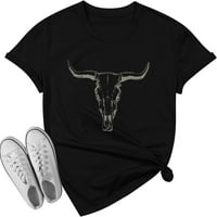 Boho krava košulja ženske košulje Vintage Western Rodeo grafički tee kratki rukav Bull lolly casual
