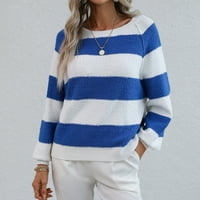Jesen Ležerna odjeća za ženska skakača s prugaste pulover za vanjsku izlasku u kupovinu White Blue