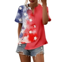 Ženski dan nezavisnosti Ispis T-Shrits Bluza Patchwork Color Patchwork Ispisan V izrez Nepravilni majica