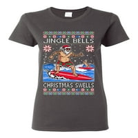 Divlji Bobby Jingle zvona Božić nabubre ružne božićne džemper žene grafički tee, ugljen, mali