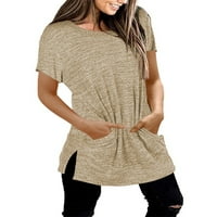 Bomotoo ženska bluza tunika Čvrsta boja casual tee Loungewear Lease Side Slit Pulover Khaki XXL
