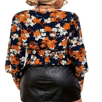 Cindysus Dame Fashion V izrez Košulje Žene Elegantna bluza Elastični poslovni cvjetni print casual vrhovi