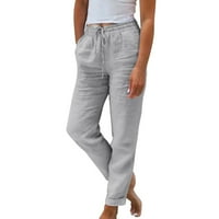 Umitay Womens Ljetni elastični pojačani džep džep Jednobojna pamučna posteljina široke nogave hlače