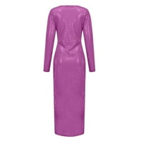 Francuska Dimple Ženska solidna boja V-izrez Sjajna haljina Slim Dug rukava haljina duga haljina