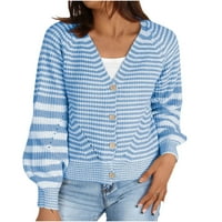 Smanjeni ženski džemper V-izrez pulover džemper Stripes Comfy kratka dužina dugih rukava jesen i zimski