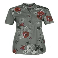 Fonwoon ženska floralna plus veličina V izrez Bluza Ljetni casual T majice Gumbi