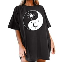 Olyvenn Flash Odaberi djevojke Midi bluze košulje za žene posada vrata Vintage Sun and Moon Print Modne