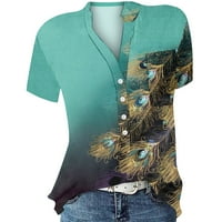 Ženski vrhovi Ženski V-izrez Grafički grafički otisci Dame bluze Ležerne majice za žene Dark Green XXL