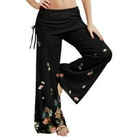 Ženske casual pantalone gradijent cvjetni print joga srednje struk lagane noge crna xxl