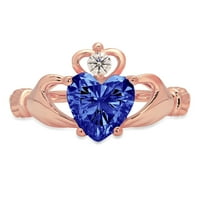 1.06ct srce rezano plava simulirana tanzanite 18k ružičasto zlato graviranje izjava godišnjica angažmana vjenčanja pasijans claddagh prstena veličine 4,5