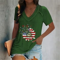 Ženski ljetni dan neovisnosti vrhovi V-izrez kratkih rukava grafički otisci majice bluza zelena m