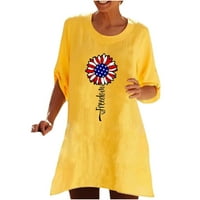 Lirclo Fashion ženski ljetni okrugli vrat rukav za rukav, ležerna majica bluza žuta s