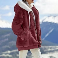 Ženske zimske kapute Potpuno zip Up Zima Zima Fuzzy Fleece jakne s kapuljačom Solid Boja Patchwork Cardigan