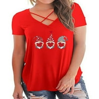 Eleluny Women s kratkim rukavima majica V V izrez na izrezu casual bluza plus veličina crvena s