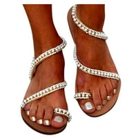 SHPWFBE Cipele za žene ravne perlice otvorene nožne prste prozračne udobne plaže Svjetlo rimske sandale