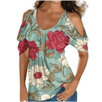 Odeerbi sa ljetnih vrhova na rame za žene klasične tuničke vrhove cvjetnih bluza za bluzu CrewNeck kratki