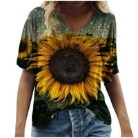 Miayilima Trendy cvjetna majica Žene ljetne kratkih rukava TOČI VRT V izrez Grafički majica za majicu