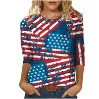 Košulje od 4. jula za žene Ležerne prilike Novelty American Flag Crew Crke rukav majice