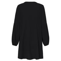 Ženska casual v-izrez dugih rukava s dugim rukavima niz majica haljina vrećica TUNIC Y2K vrhovi crni