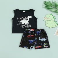 Jaweiw novorođenčadi dvodijelni ljetni odjevni outfit, bez rukava O-izrez crtani dinosaur s pismovima