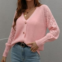 Dugi džemperi za ženske čišćenje Ženske tipke V-izrez Dukseri V-izrez Klintni džemperi izdubili su otvoreni