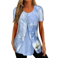 Feternalne majice za žene kratki rukav vrhovi Dressy casual tiskani V-izrez nepravilne bluze za regu