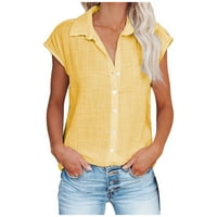 Ženske vrhove Dugme-Down Ženska kratki rukav Ležerne prilike sa čvrstim modom Henley majice Žuta l