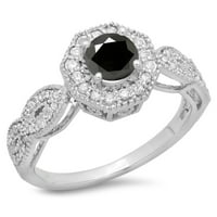 DazzlingRock kolekcija 1. Carat 14K Crno-bijeli dijamant Bridal Vintage Halo Angažman prsten, bijelo