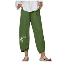 Pamučne posteljine Capri manžetne hlače za žene zazor ljetna prodaja visoki elastični struk maslačak