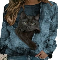 Voguele Dame TEE CREW Crt majica Majica s dugim rukavima Dailyer Tunic Bluza Labavi pulover Plava 5xl