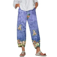 Ženske hlače cvjetno tiskovina Mid High Struk široka noga moda Capris Ljeto obrezano plaža elastična