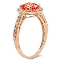 CT sjajan okrugli rez simulirani crveni dijamant 14k Rose Gold Halo Solitaire sa Accenting prstenom