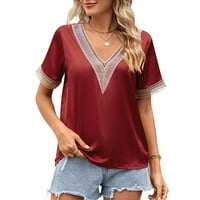 Ženska guipuru čipkasti oblozi dubokog V izrez kratki rukav majica casual ljetna čipka patchwork bluza